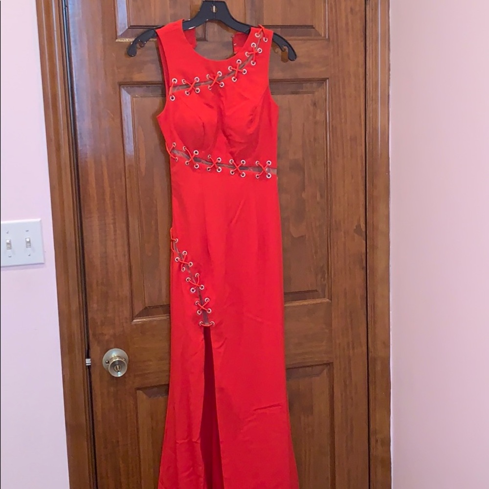 Red Terani Couture Gown, With high slit
